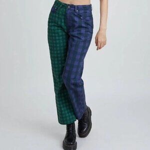 The Ragged Priest Jeans Hyde Straight Leg Split Check Print Green Purple SZ 26